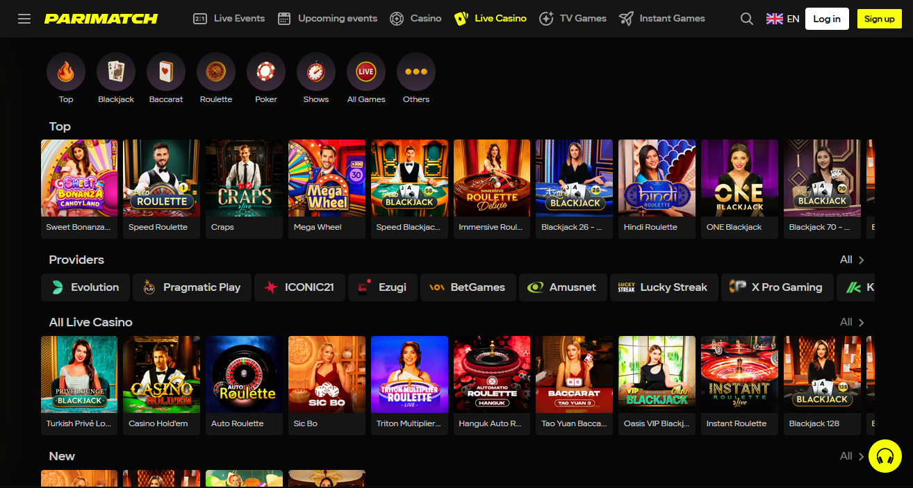 Live-Casino mit echten Dealern bei Parimatch Deutschland